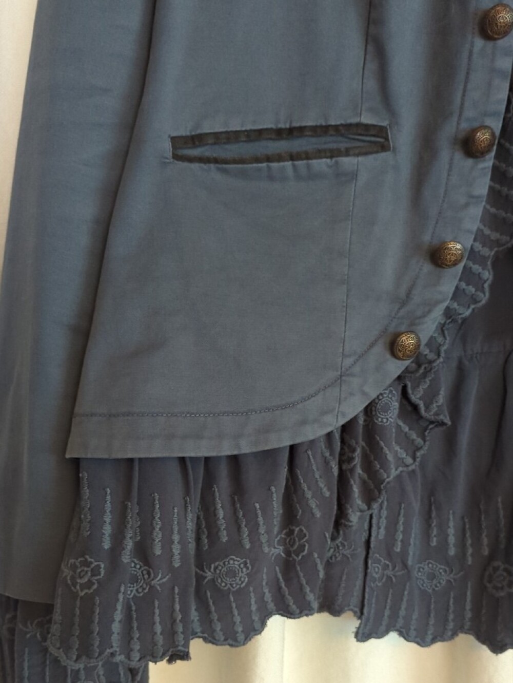 Sundance Gray Military-Style Jacket W/Decorative Charcoal Lace Trim - Picture 4 of 8